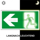Fluchtschilder / Fluchtwegschilder: Rettungsweg links nach ISO 7010 (E 001), ISO 3864, ISO 16069