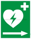 Fluchtschilder / Fluchtwegschilder: Defibrillator Pfeil rechts (BGV A8  VBG 125)